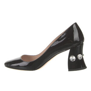 Miu Miu Patent Leather Crystal Embellished Heeled Pumps Black Women 39.5/ US 9.5